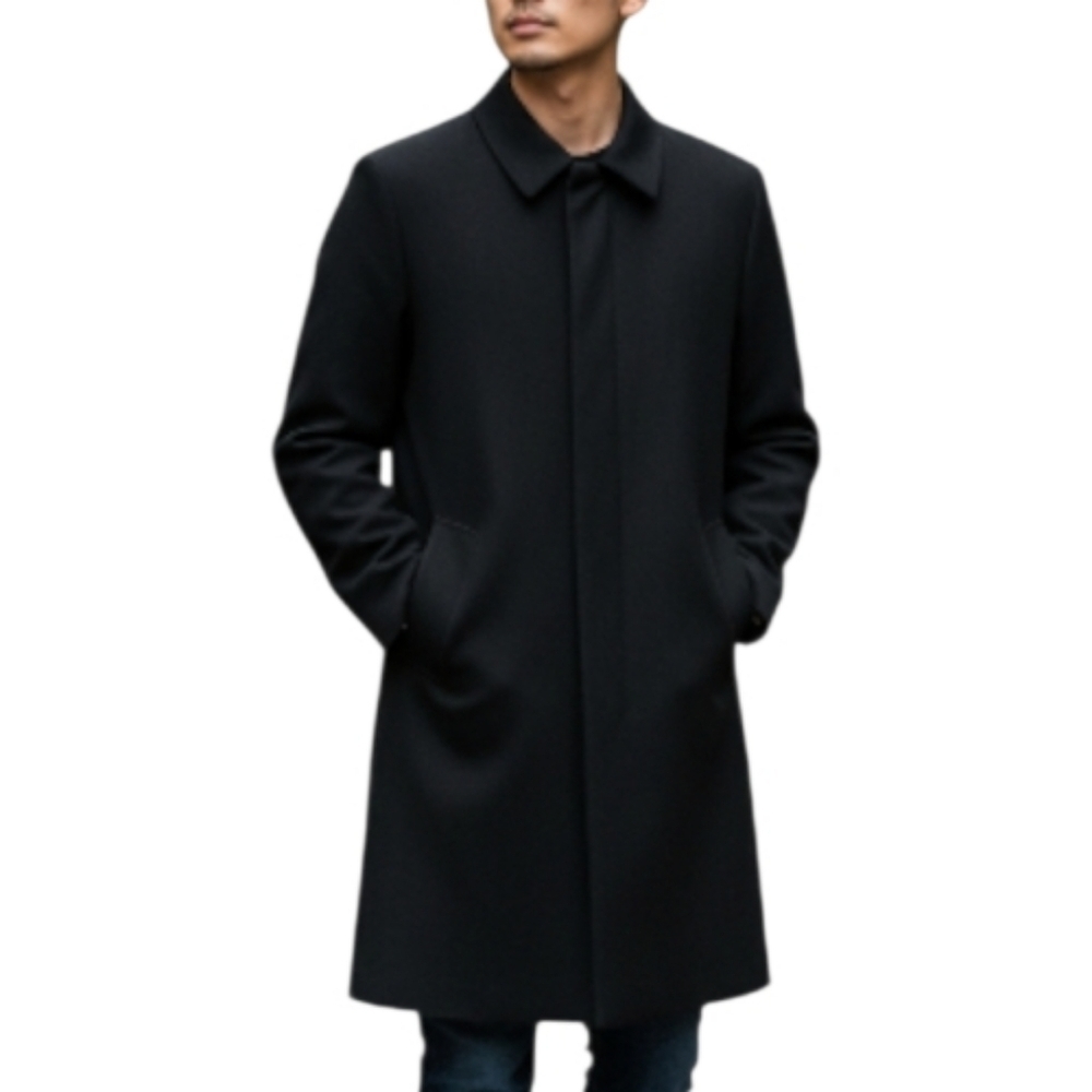 London Fog Black Hidden-Button Overcoat XL Regular Men's Classic Lined Jacket
